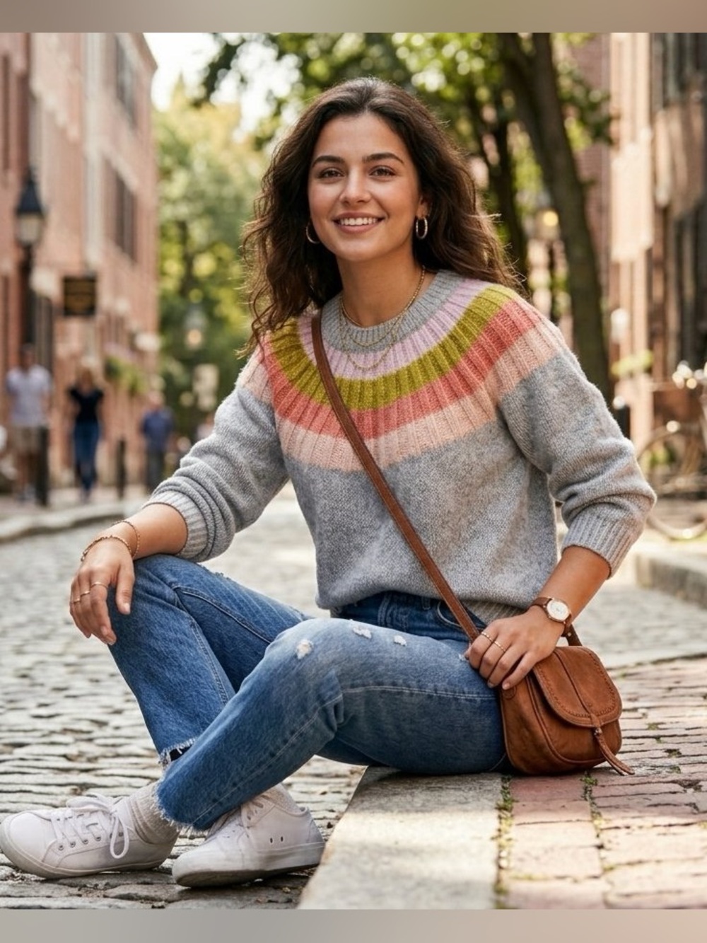 Anthropologie Colleen Gray Multi Stripe Wool/Alpaca Blend Sweater Size XS PETITE